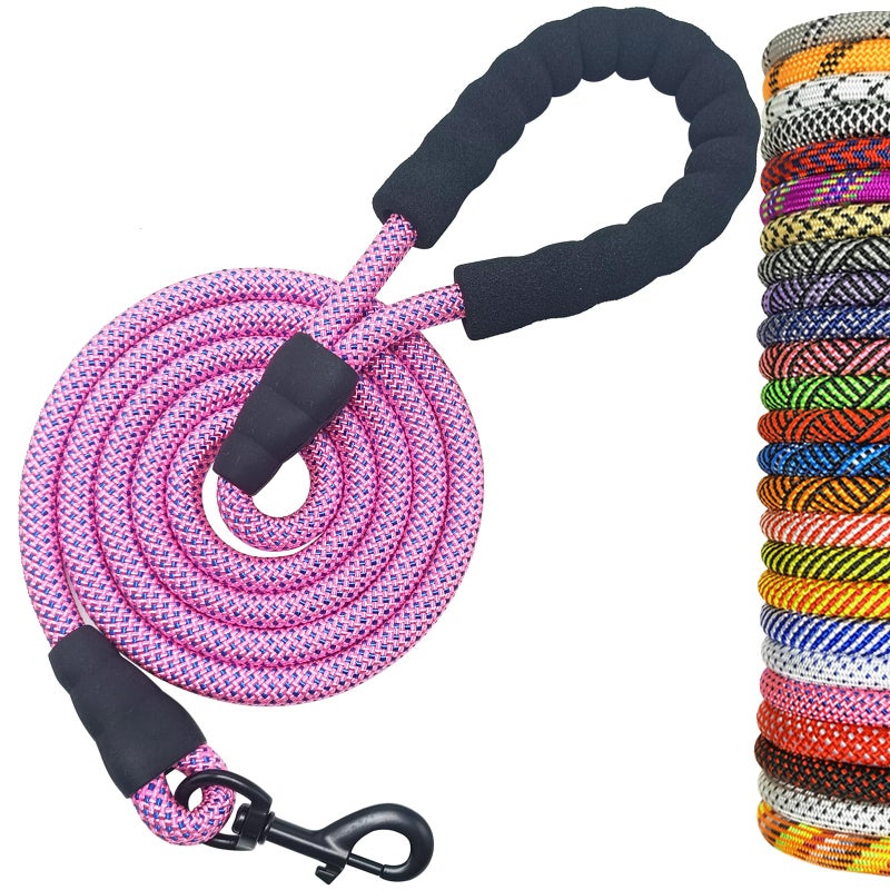 MayPaw Heavy Duty Rope Dog Leash, 3/4/5/6/7/8/10/12/15 FT Nylon Pet Leash, Soft Padded Handle Thick Lead Leashes for Large Medium Dogs (Pink-Blue dot, 1/2" * 8') - Image 1